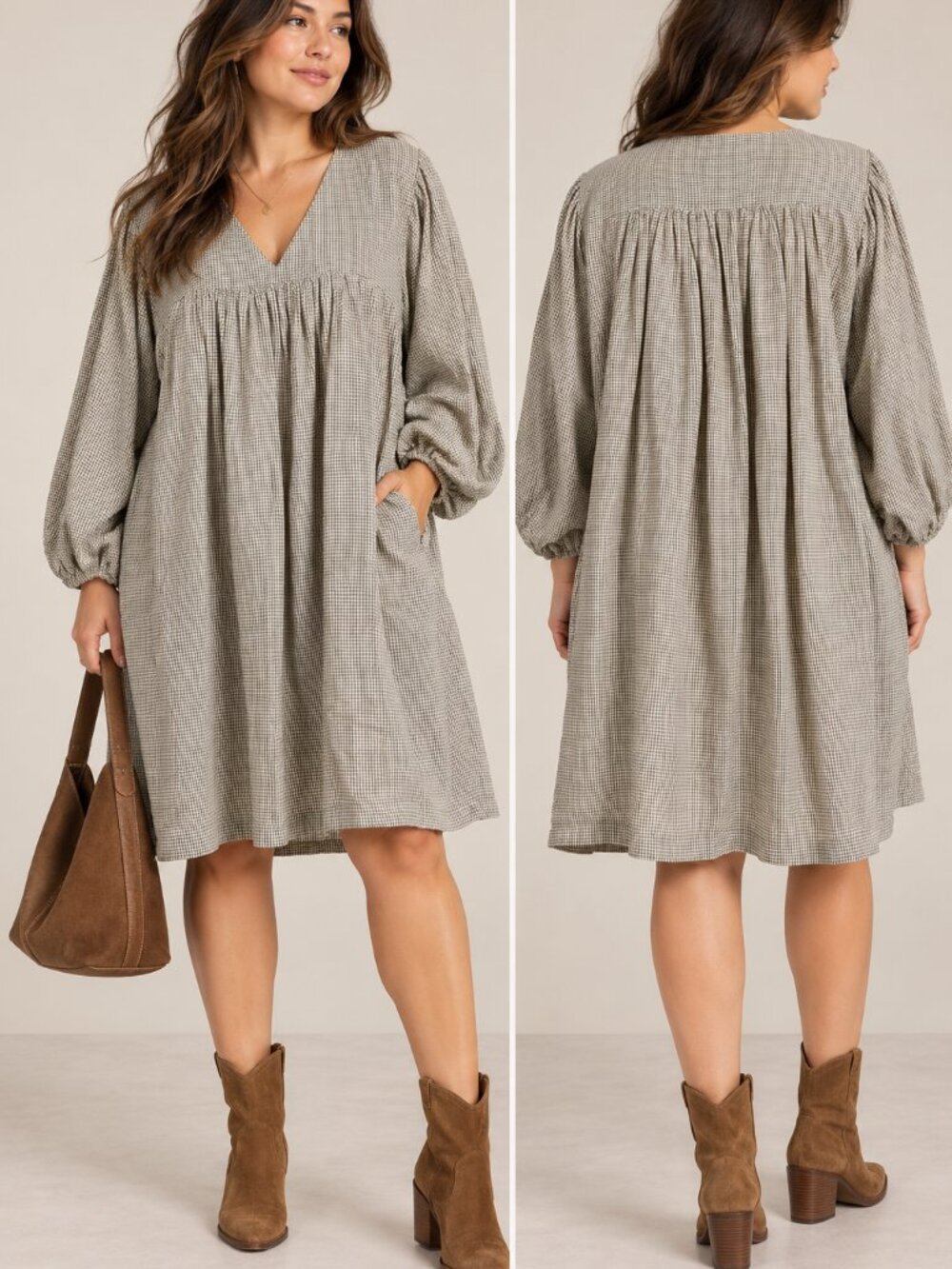 Laude The Label Cotton Gingham Check Babydoll Mini Dress Size L/XL